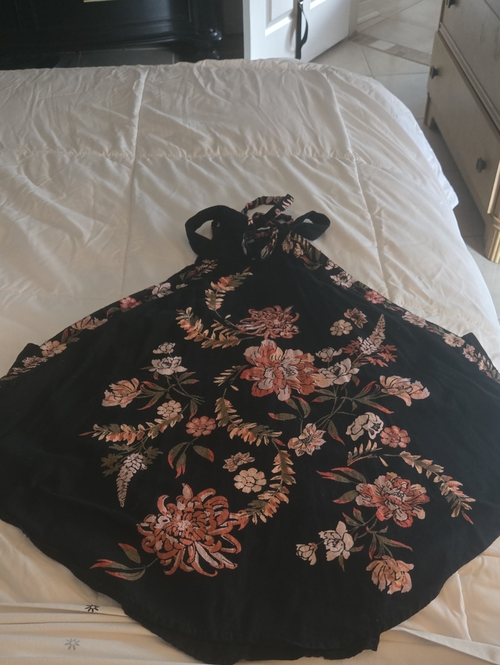 Free People Black Floral Halter Tunic with Pink Peach Blooms